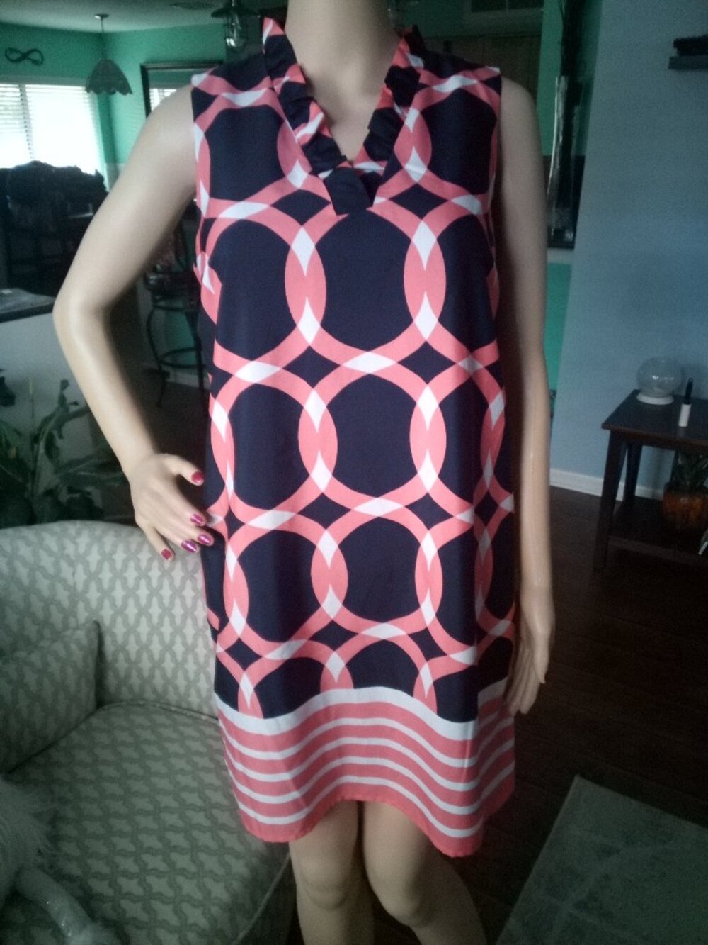 (94) Crown and Ivy Dress Blue/White/Pink size 8P